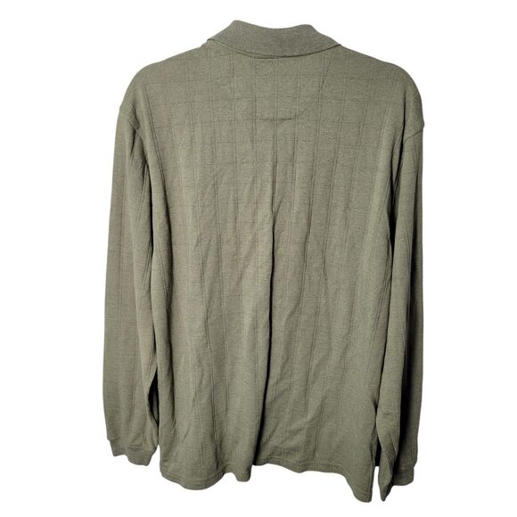 Van Heusen Mens Sz M Green Solid Long Sleeve Collared Polo Shirt - Picture 5 of 11